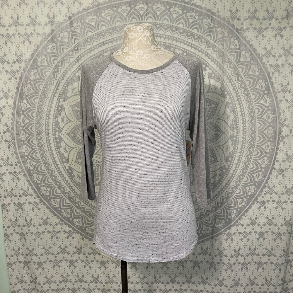 NWT $35 LuLaRoe Randy Raglan T Shirt Top Tee Grey Blue Marled Stripe M